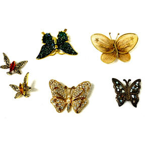 Lot of 6 Butterfly‎ Pin Brooches Womens Vintage Jewelry Gift